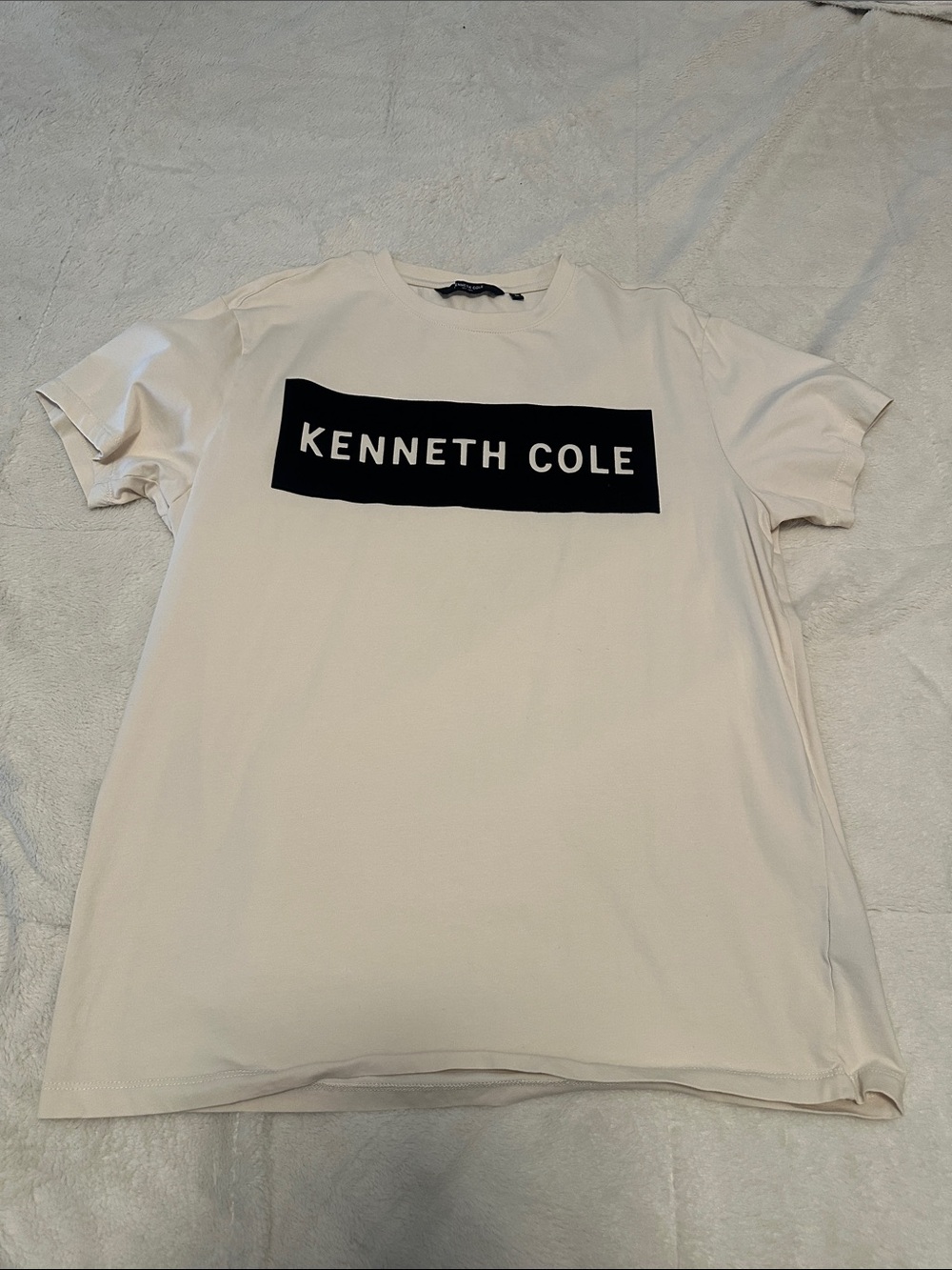 Kenneth Cole Cream Short Sleeve Tee with Black Logo Panel